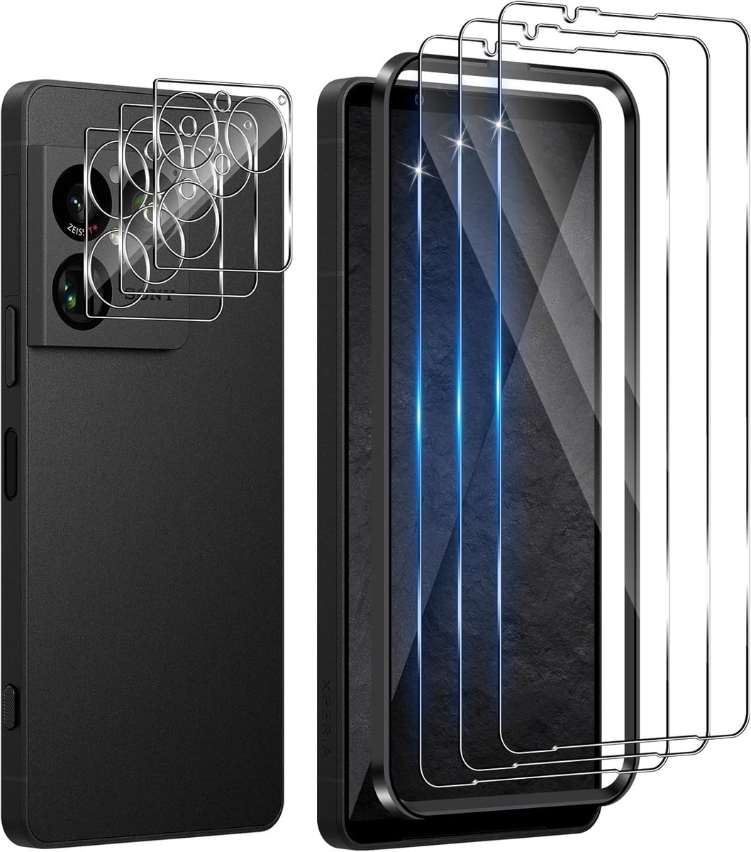 Displaybeschermfolie van gehard glas voor Sony Xperia 1 VIII 5G, 3 stuks camerabescherming en 3 stuks displaybeschermfolie, 9H HD, krasbestendig, transparant, camerabescherming