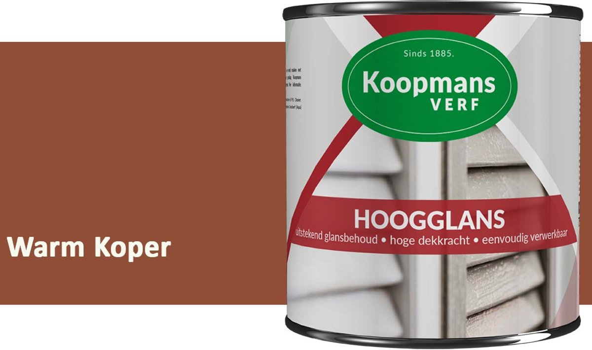 Koopmans Hoogglans Lakverf Binnen & Buiten – Voor Hout en Metaal – Krasvast – Hoge Dekkracht – Kozijnen, Deuren & Meubels – Warm Koper – 750 ml