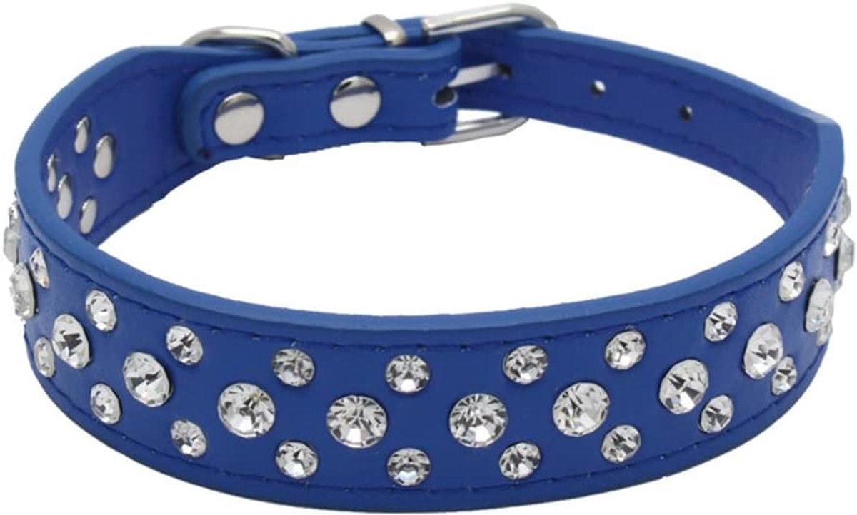 Strass PU lederen kristal diamant huisdier hond kat puppy kraag zwart S M L XL … (L, donkerblauw)