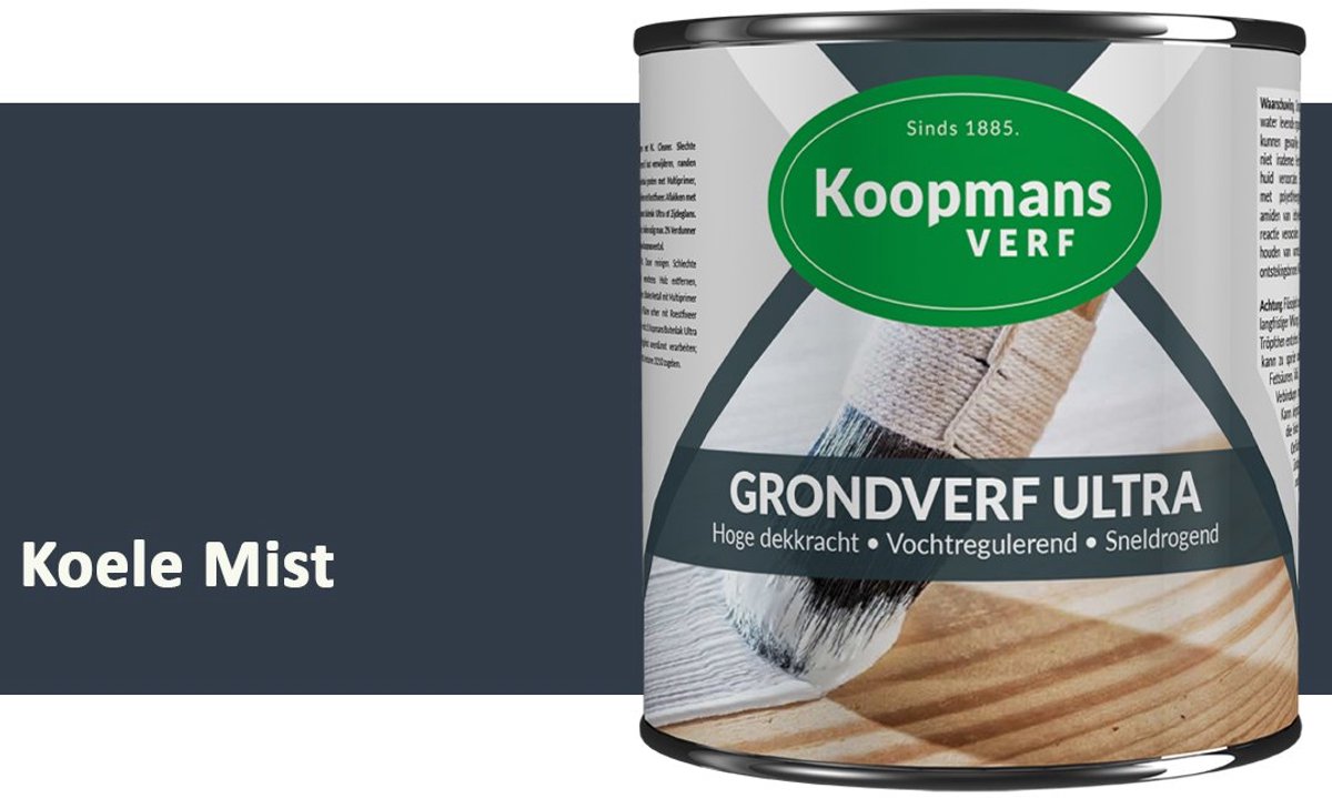 Koopmans Grondverf Ultra – Grondverf Hout & Metaal Binnen en Buiten – Vochtregulerende Primer – Hoge Dekking – Zijdeglans – Koele Mist – 2,5 l