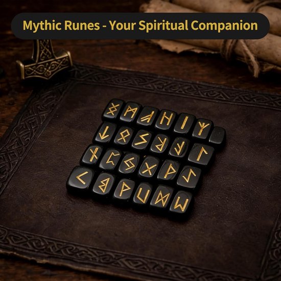 Elder Futhark rune stenen set van 25 stuks van lapis lazuli voor mystiek, meditatie en magie met genezende eigenschappen — afbeelding 4