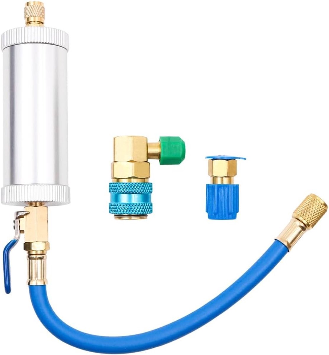 Koelmiddel Vulgereedschap voor A/C - Oliedispenser en Kleurstofinjector met 1/4" SAE Aansluiting voor R134A, R410A, R22 en R12 Systemen - Ideaal voor Airco Onderhoud en Reparatie