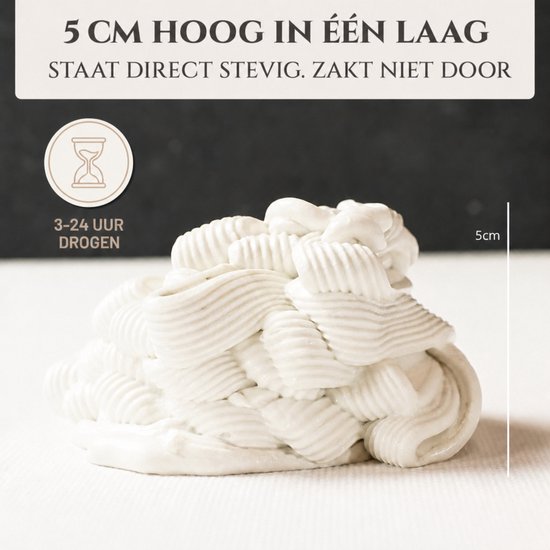 Wit structuurmodel 5 cm hoog met concentrische cirkels, droogtijd 3-24 uur.