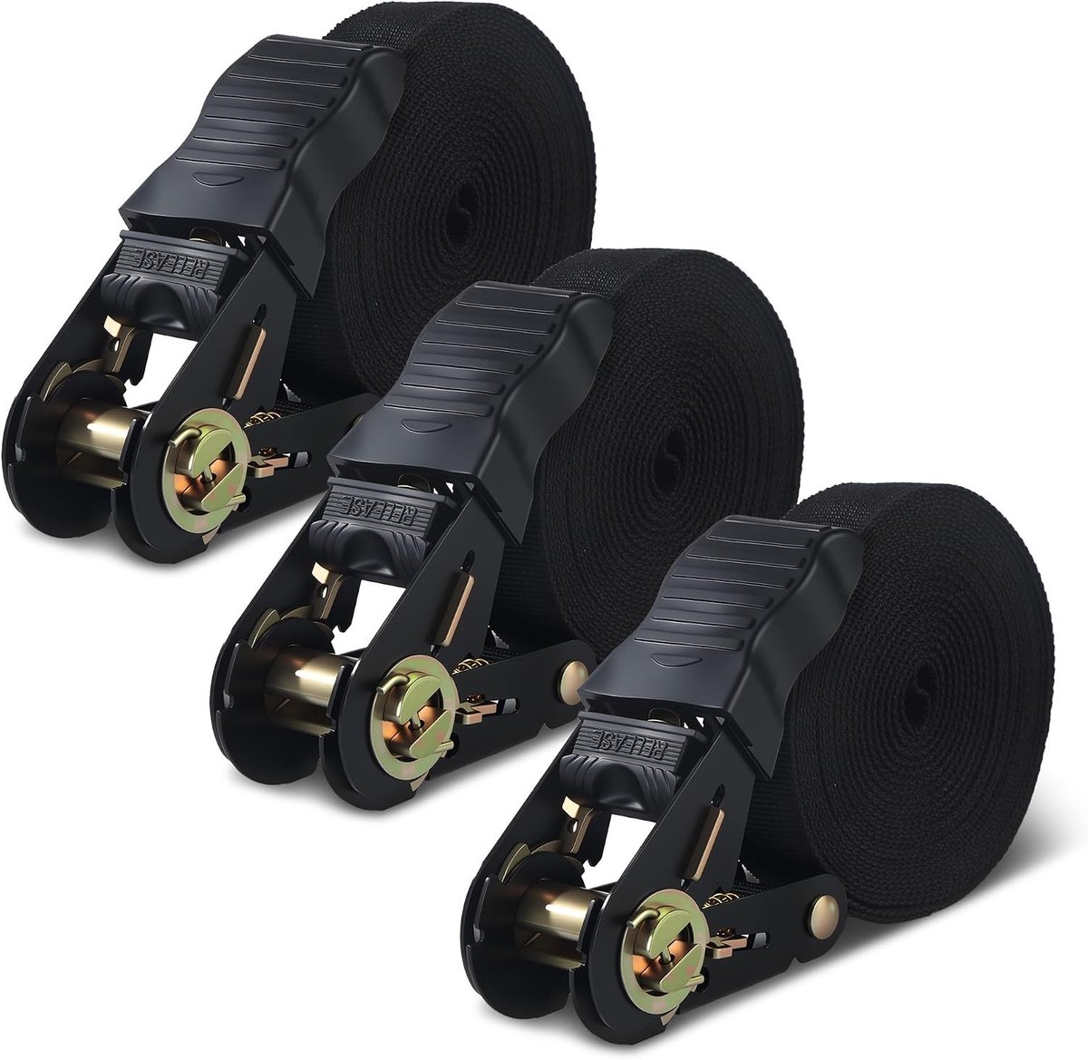 Set van 3 spanbanden met ratchet, 6 m x 25 mm, verstelbare spanbanden met rubberen beschermkap, belastbaarheid 1000 kg, duurzaam en betrouwbaar voor veilig transport
