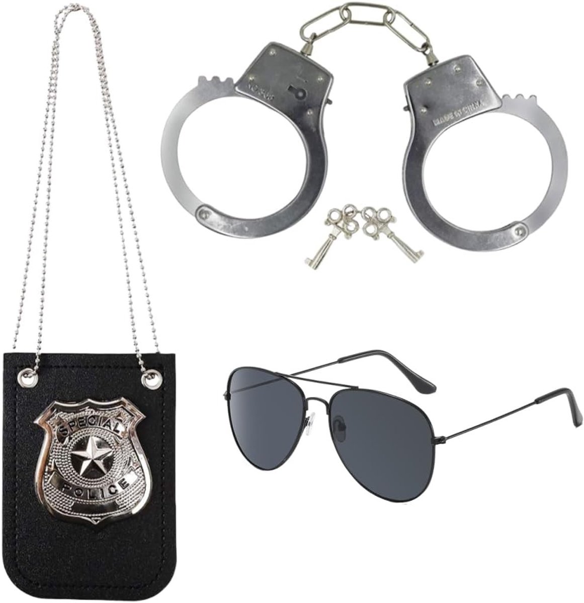 2-delige politieset voor cosplay met handboeien, schild en accessoires voor carnaval en Halloween, perfect voor rollenspel en kostuums voor volwassenen en jongeren