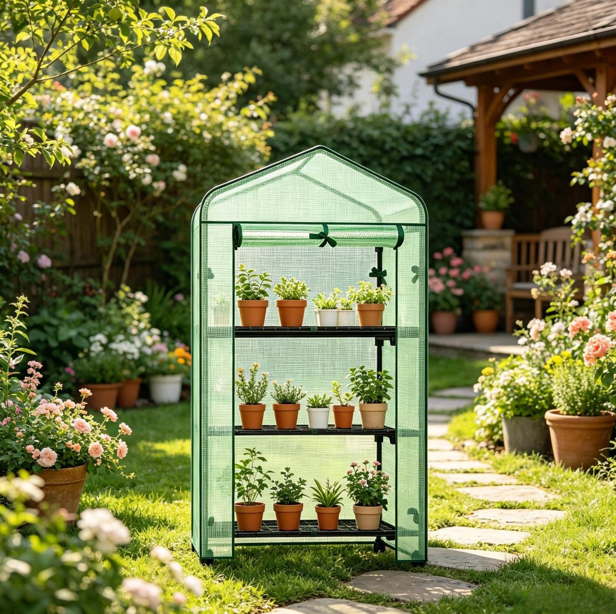 MODENUIT Foliekas – 70 x 50 x 130 cm – Met Wielen En Rem – Polyetheen En Staal – Groen – 3 Roosters