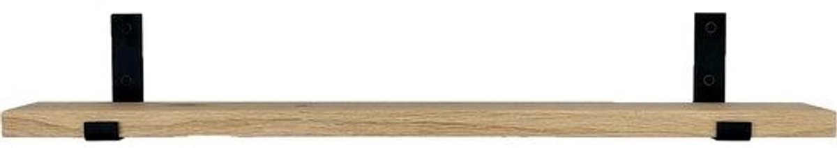 GoudmetHout Lichte Eiken Wandplank - 260x15 cm - Plankdragers L-UP Mat Zwart Licht eiken