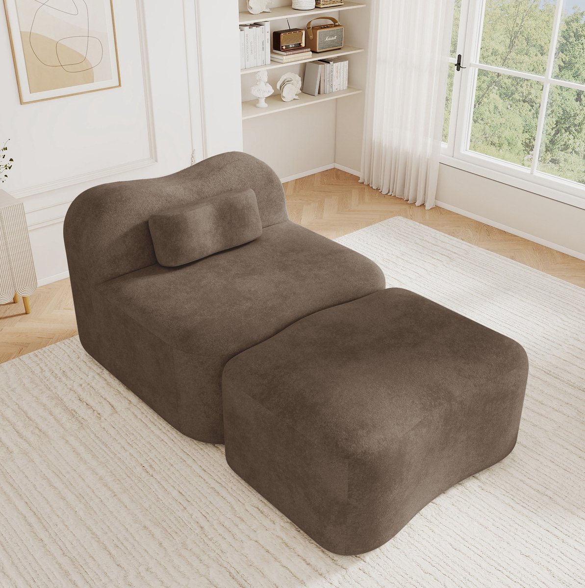 REDOM - Modulaire zitbank met ottoman - Zonder frame - 32D schuimvulling - Fluwelen bekleding - Woonkamer - Bruin - 167 x 96 x 70 cm