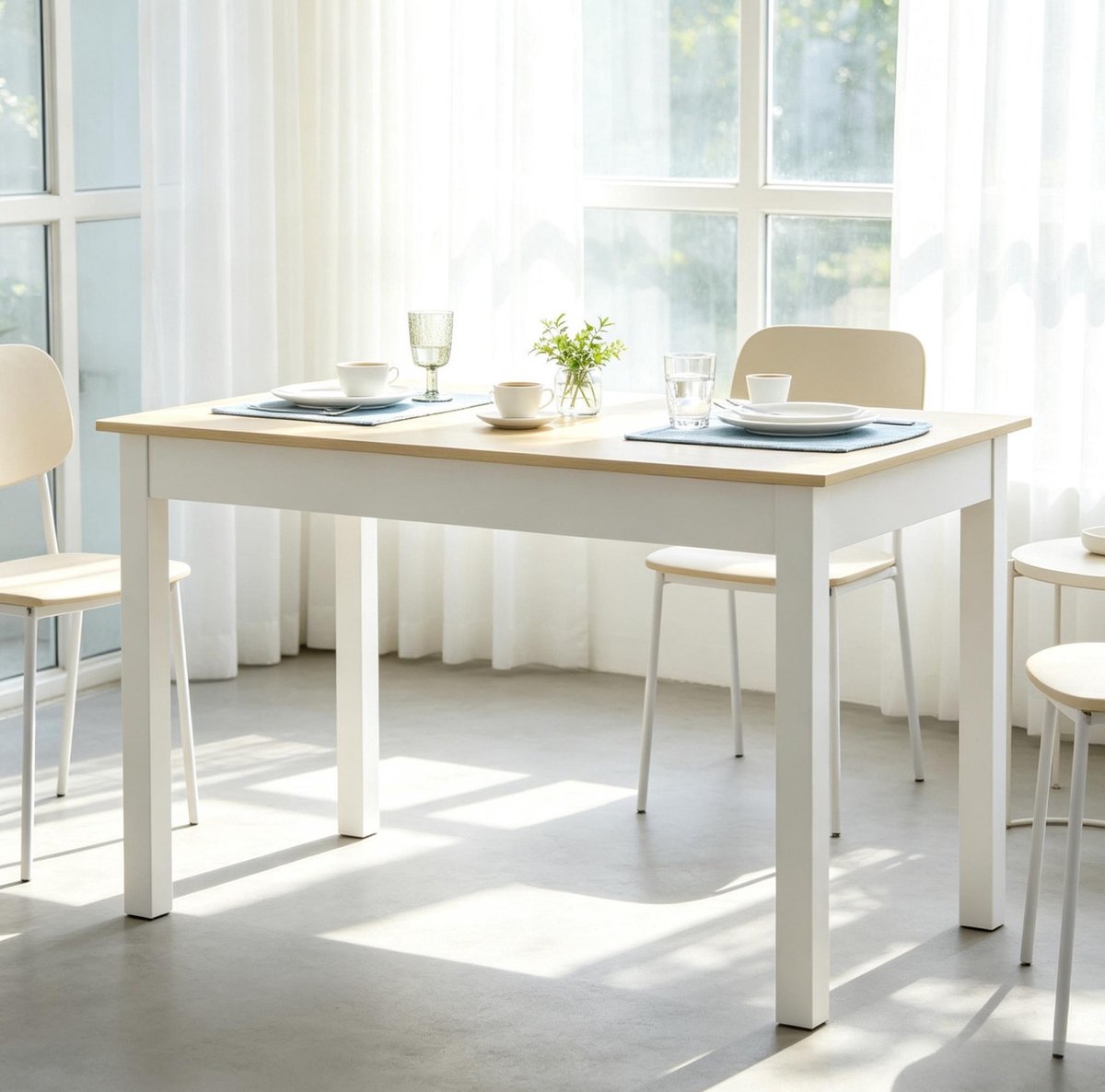 OKWISH Eettafel Rechthoekig 119 x 70 cm Voor 4 tot 6 Personen 75 cm Hoog Wit Met Eikenkleurig Tafelblad Van Spaanplaat