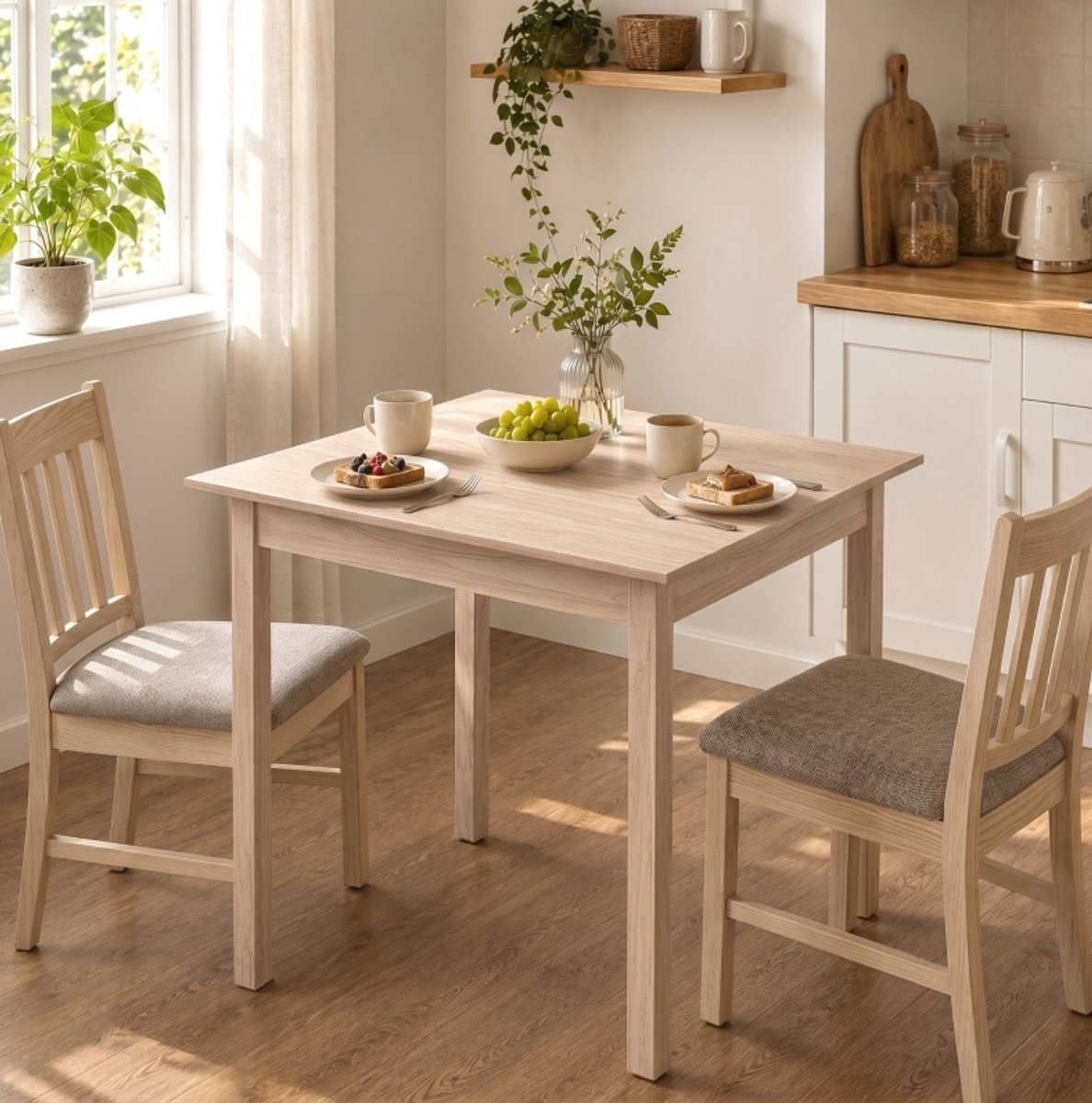 MIVRAY Eettafel - Vierkante Keukentafel Voor Twee Personen - Landelijke Stijl Voor Kleine Keuken En Eetkamer - Hout - 75 x 75 x 76 cm - Naturel