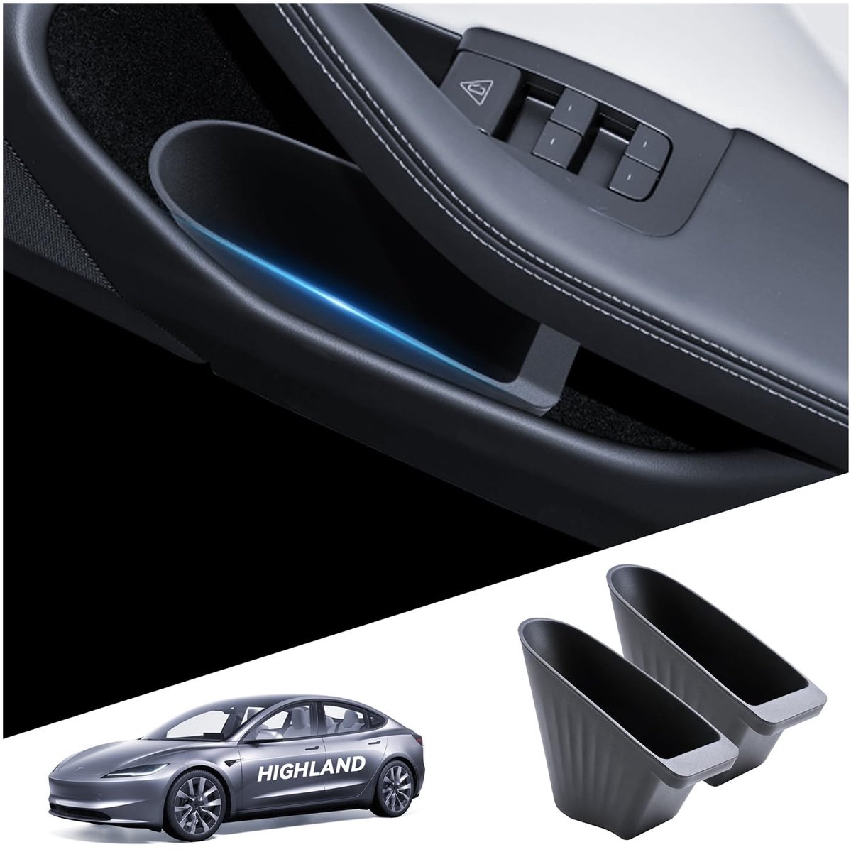 Elzusha - Afvalbak voor Tesla Model 3 - 2 stuks - Zwart
