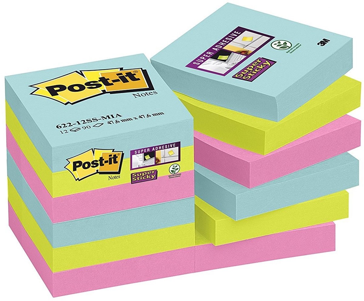 Elzusha - Post-it Super Sticky Notes - 12 Blokken met 90 Velletjes - Multicolor