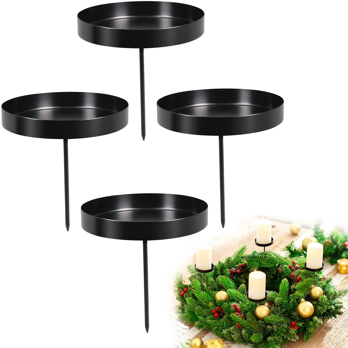 Elzusha - Adventkrans Kandelaar - Metaal Zwart - 4 Stuks