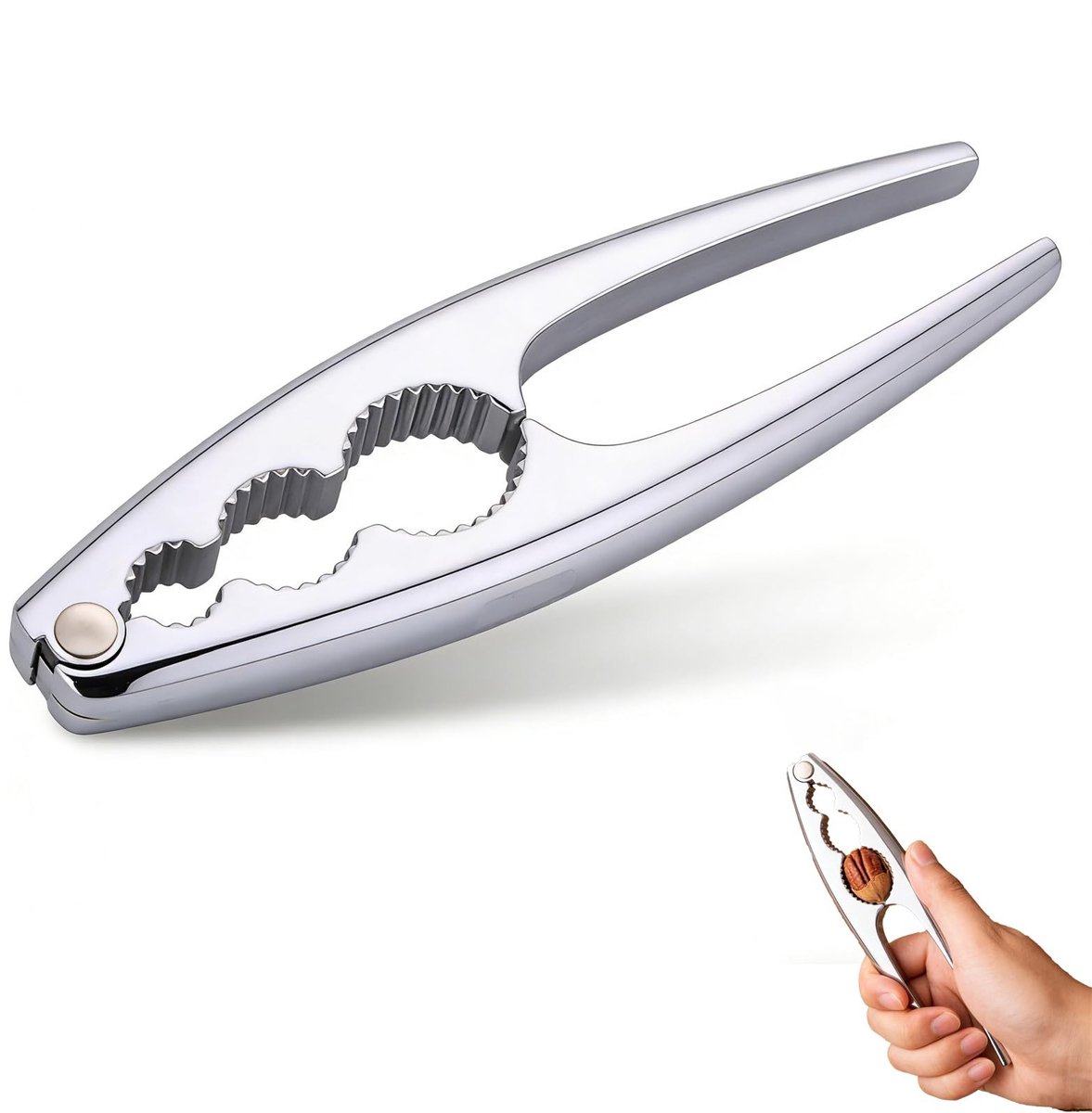 Elzusha - Notenkraker van Metaal - Ergonomische Handgreep - 17 cm Zilver