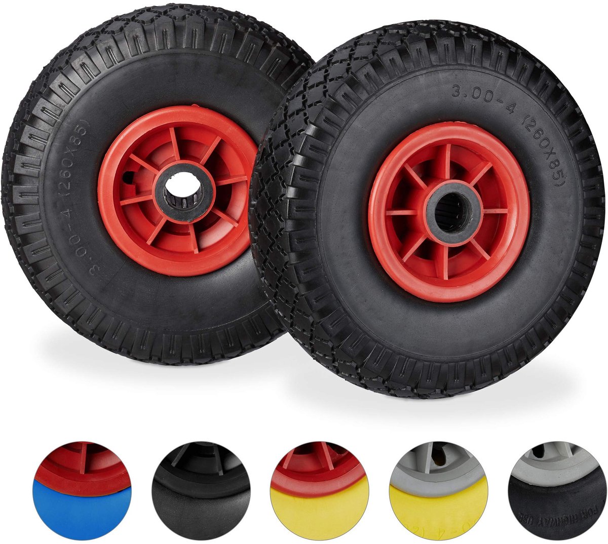 Elzusha - Set van 2 Handtruckwielen 3.00-4 van Massief Rubber tot 80 kg