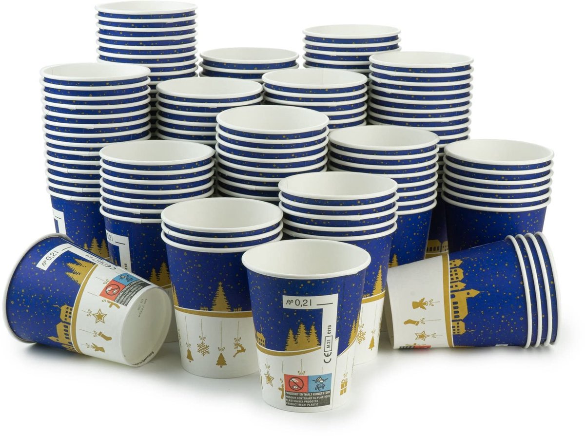 Elzusha - 150 Stuks Kartonnen Glühwein Bekers met Wintermotief