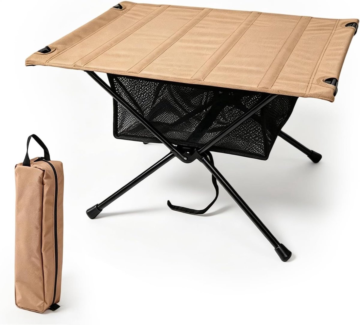 Opvouwbare Campingtafel - Zwart - 60 x 40 cm - Draagbare Tafel met Draagtas en Netzak - Voor Outdooractiviteiten