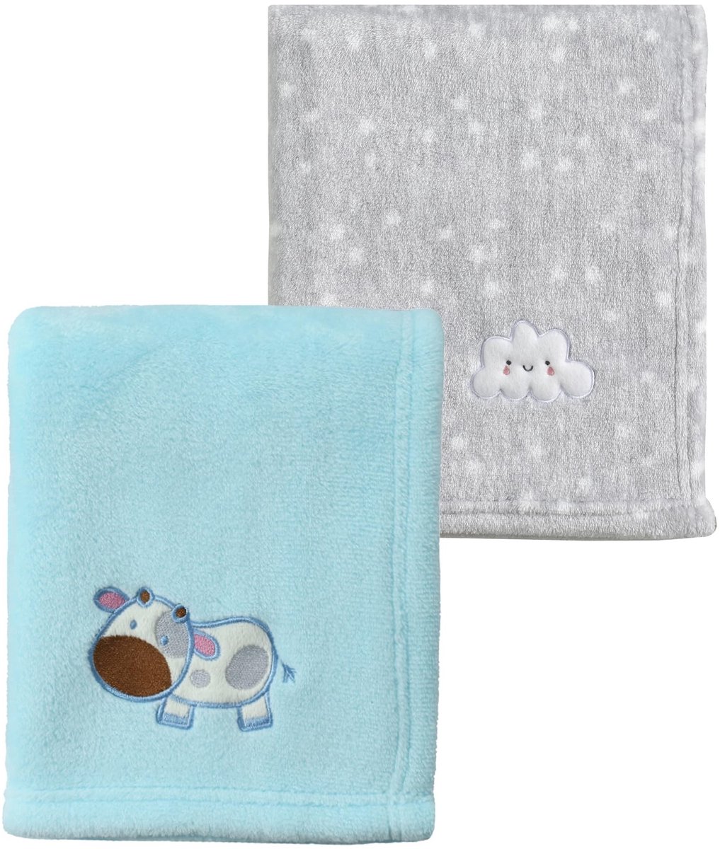 Elzusha - Babydeken Set van 2 - Grijs Wolk en Blauwe Koe
