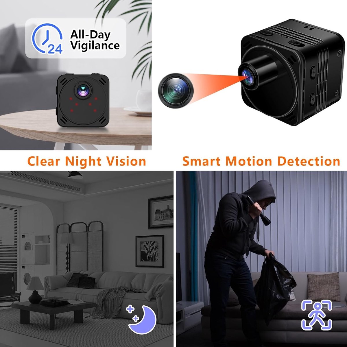 Mini-camera - Zwart - 4 x 4 x 4 cm - 4K UHD met Wifi en Nachtzicht - Voor Thuis- en Beveiligingsgebruik