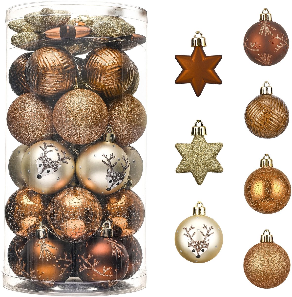 Elzusha - Set van 35 Kerstballen en Sterren voor Boomdecoratie