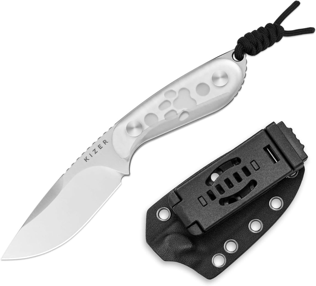 Elzusha - Campingmes met Vaste Blade - 3" AEB-L Staal - Wit Acryl Handvat