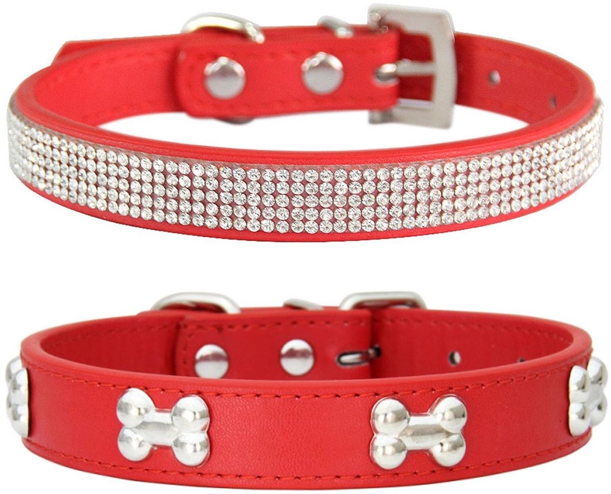 Elzusha - Set van 2 Hondenhalsbanden met Strass Steentjes