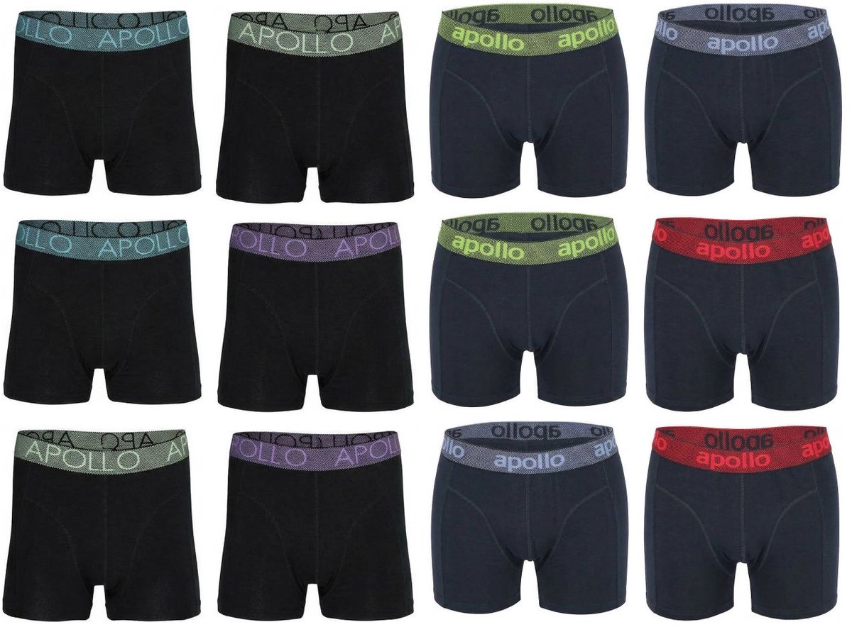 Apollo Heren Boxershorts 12-pack - Uni Zwart & Navy - Katoen