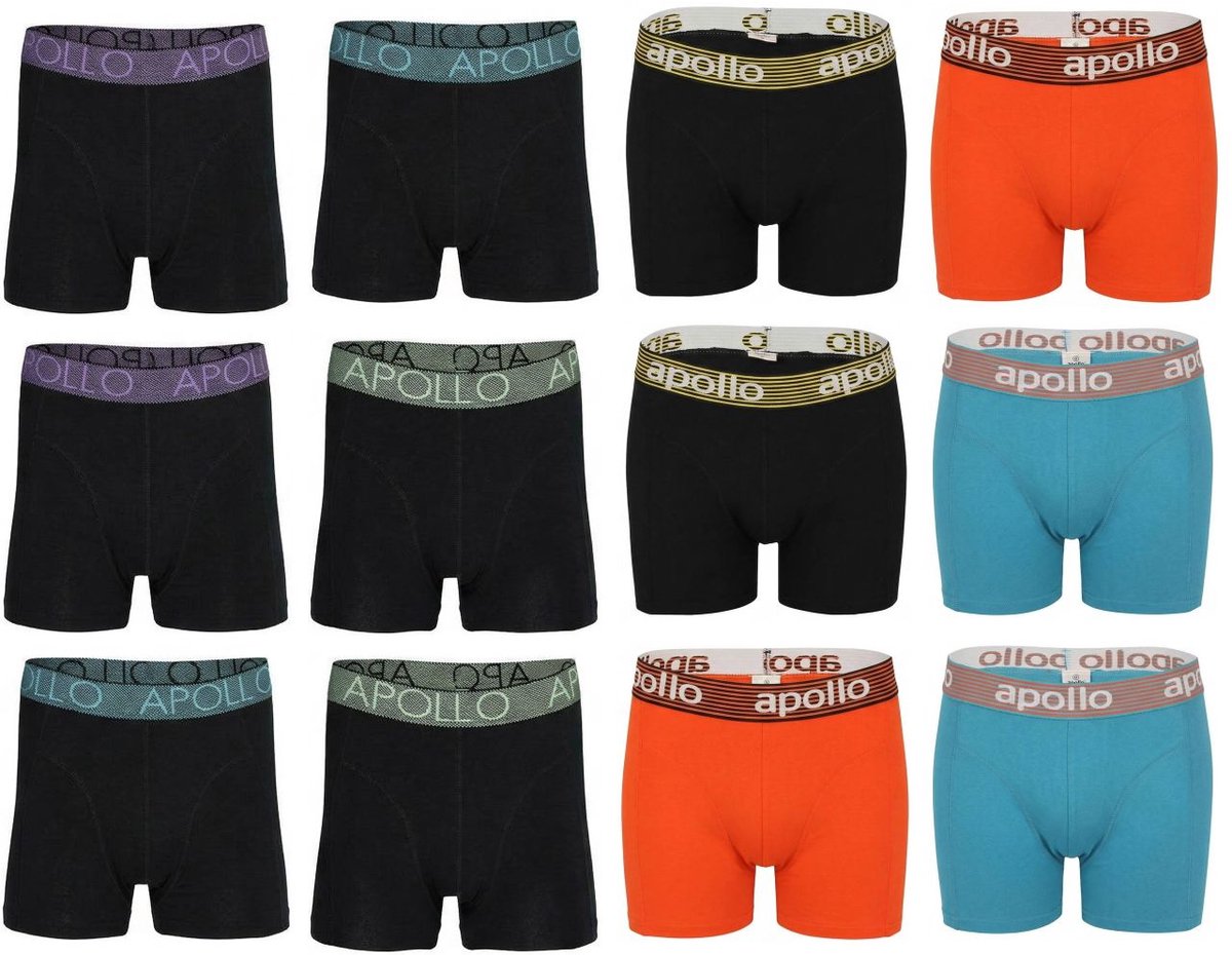 Apollo Heren Boxershorts 12-pack - Uni Color Mix - Katoen