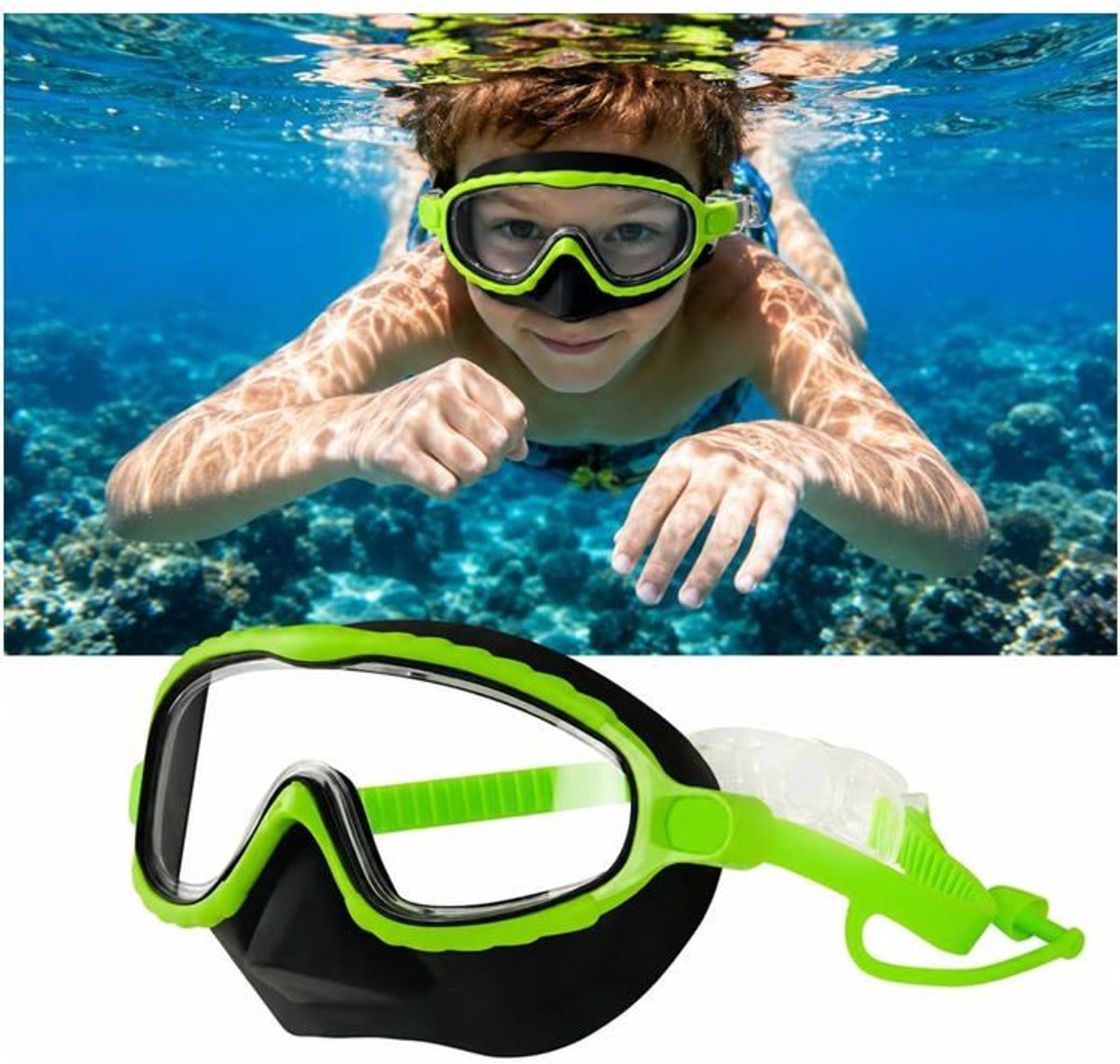 Zwemmasker met breed gezichtsveld, anti-condens UV-bescherming - lekvrij, voor jongens en meisjes van 3-14 jaar, om te zwemmen en snorkelen
