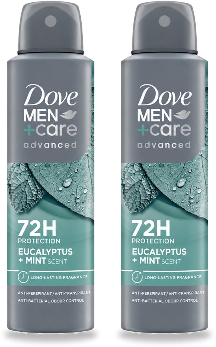 2 x Dove Men+Care Deodorant Spray - Eucalyptus & Mint - 150 ml - Bulkverpakking - 2 stuks