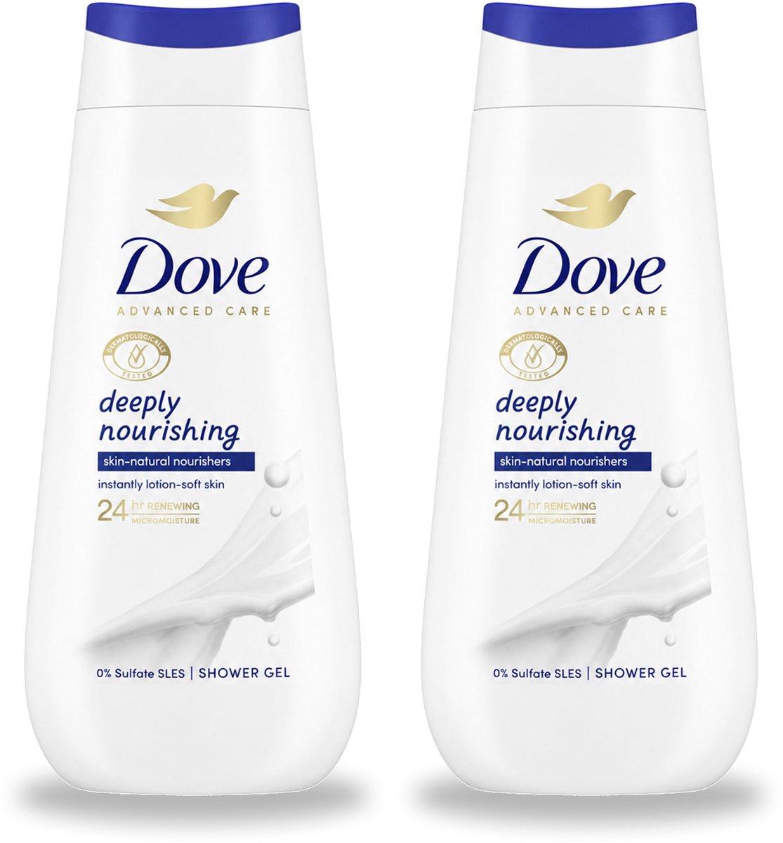 2 x Dove Douchecrème - Deeply Nourishing - 225 ml - Voordeelverpakking - 2 stuks