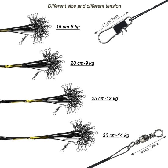 Visdraad Leiders - Zwart - 30 cm - Roestvrij Staal - Voor Snoek en Roofvissen — afbeelding 4