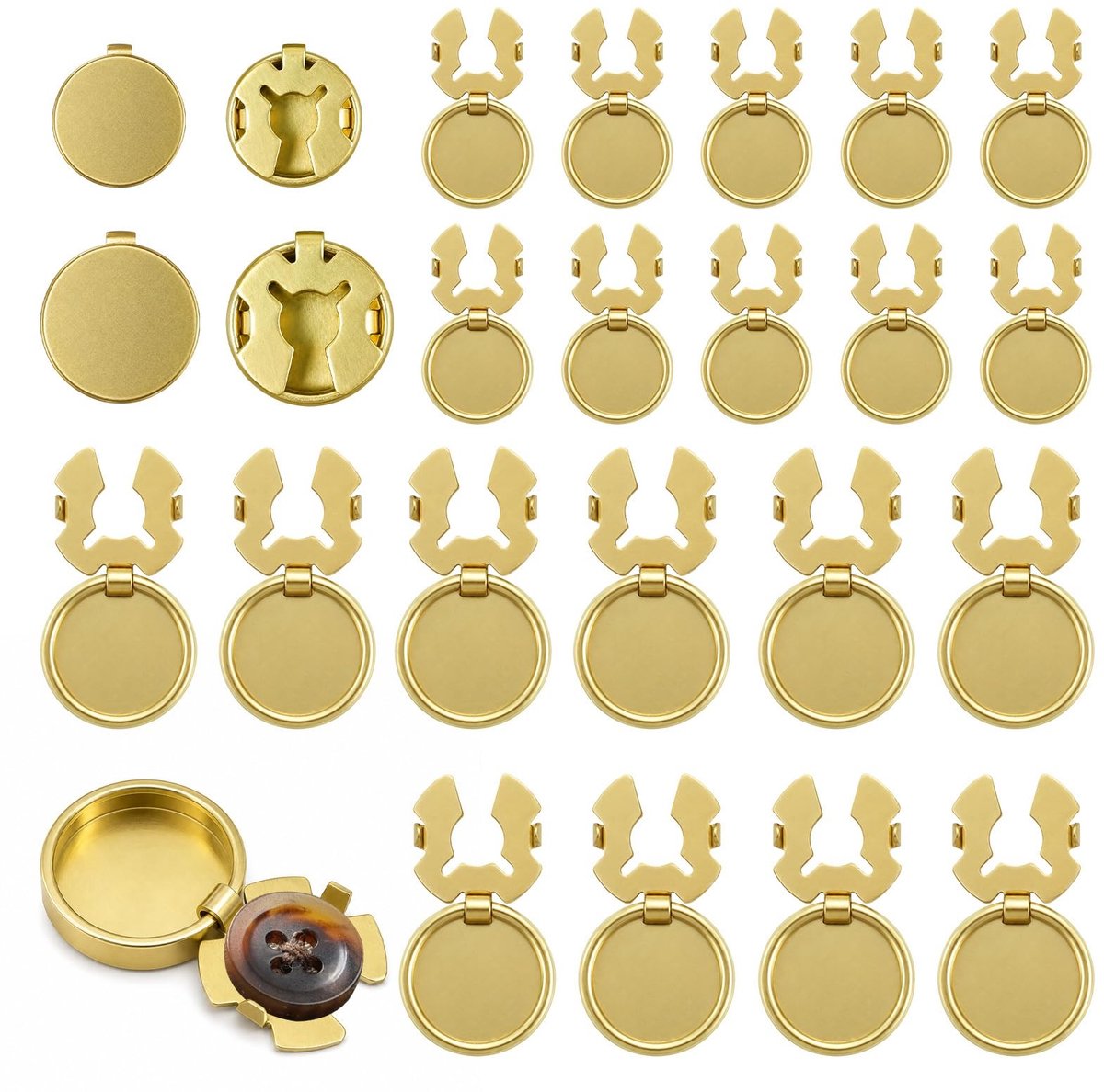 Elzusha - Blanco Knoophoezen Set - 24 Stuks in Goud - 18 & 15 mm