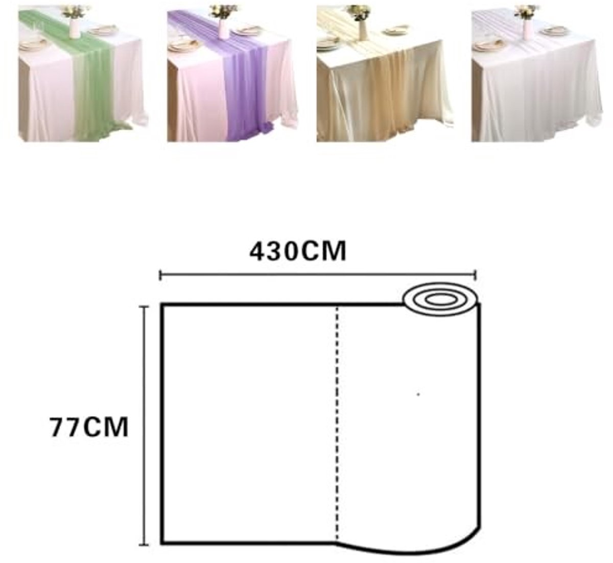 Elzusha - Chiffon Tafelloper - Elegante Tafeldecoratie Champagne 77 x 430 cm