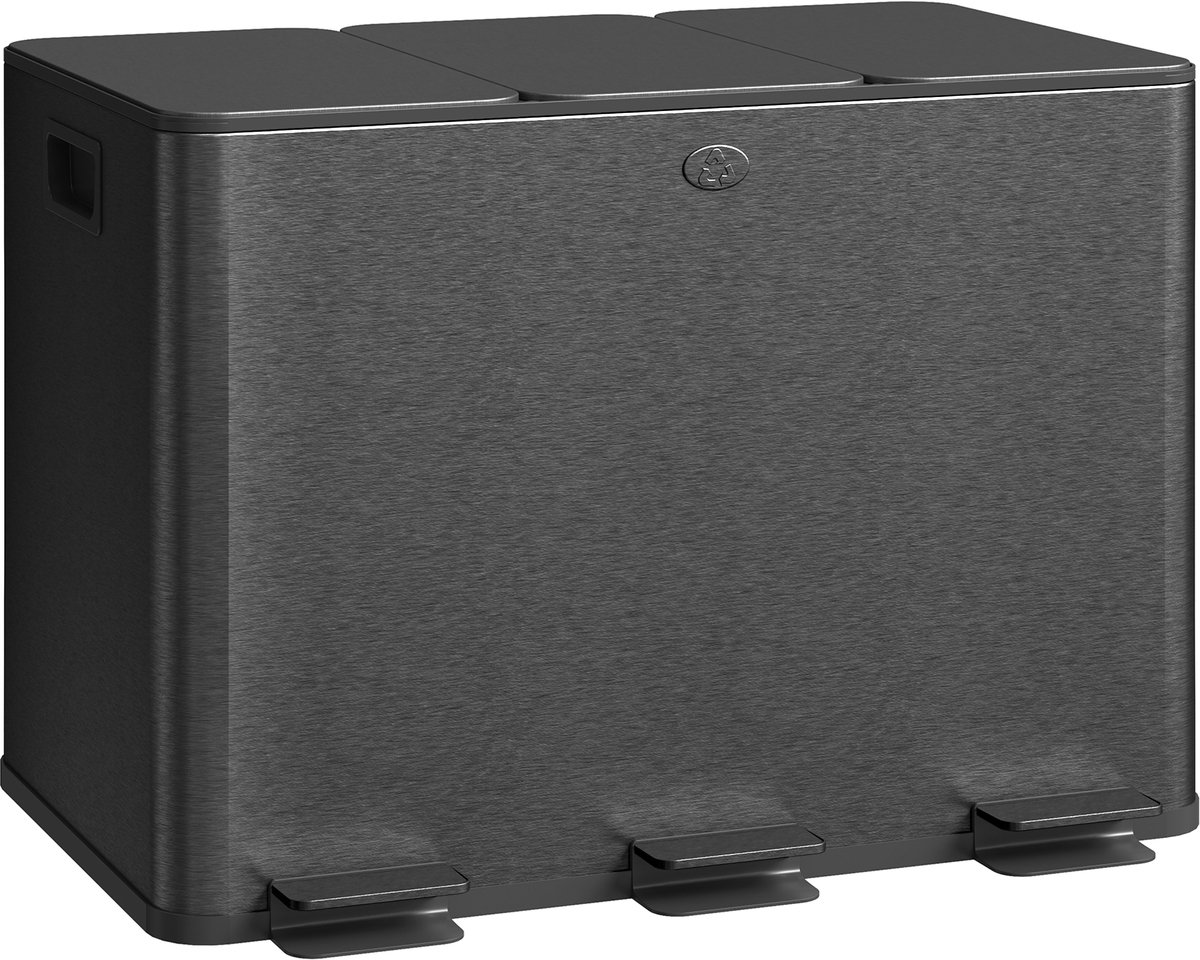 HOMCOM Afvalbak Roestvrij staal, Kunststof 61,9L x 36,6B x 56,7H cm Zwart
