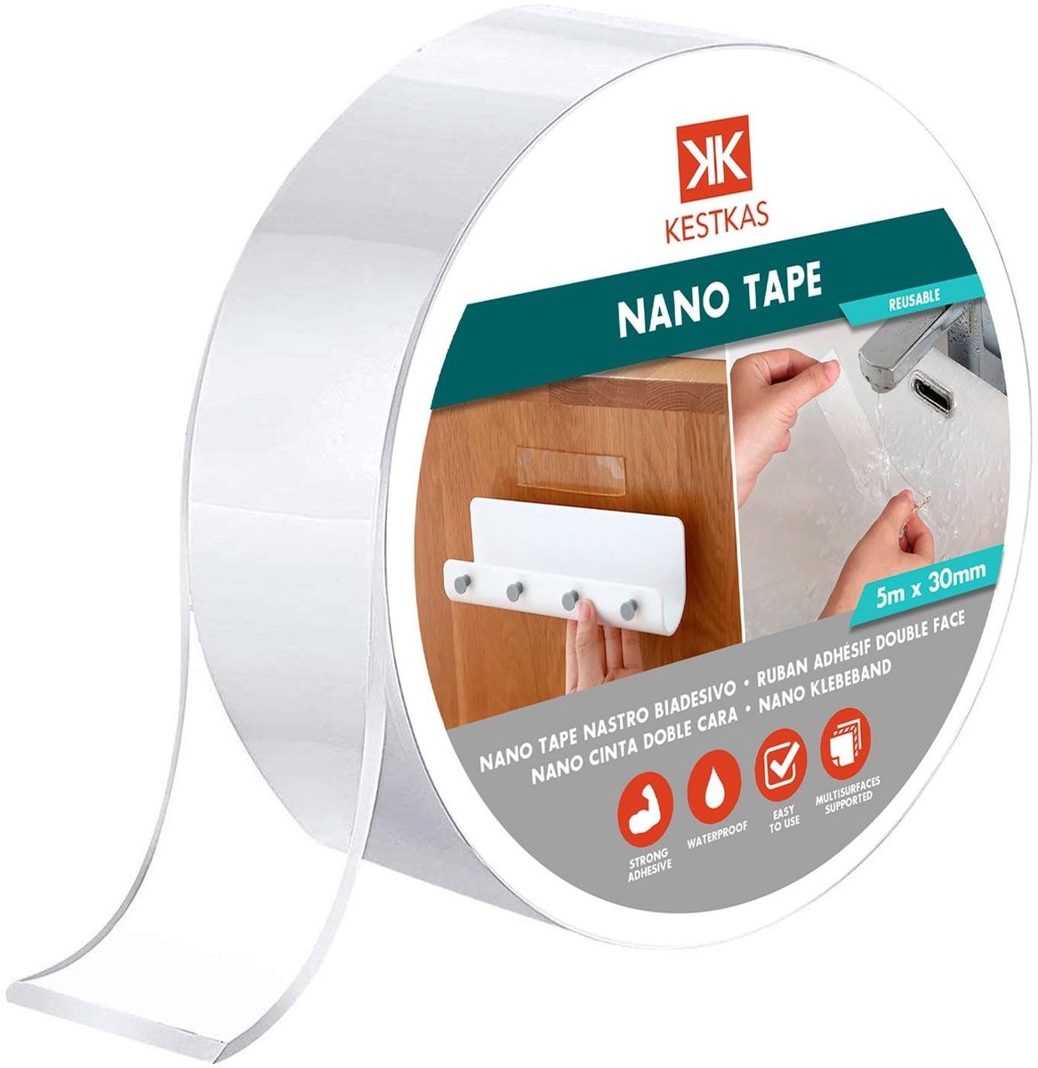 Dubbelzijdig Plakband - Transparant - 30 mm x 5 m - Extra Sterke Herbruikbare Tape - Voor Meerdere Oppervlakken