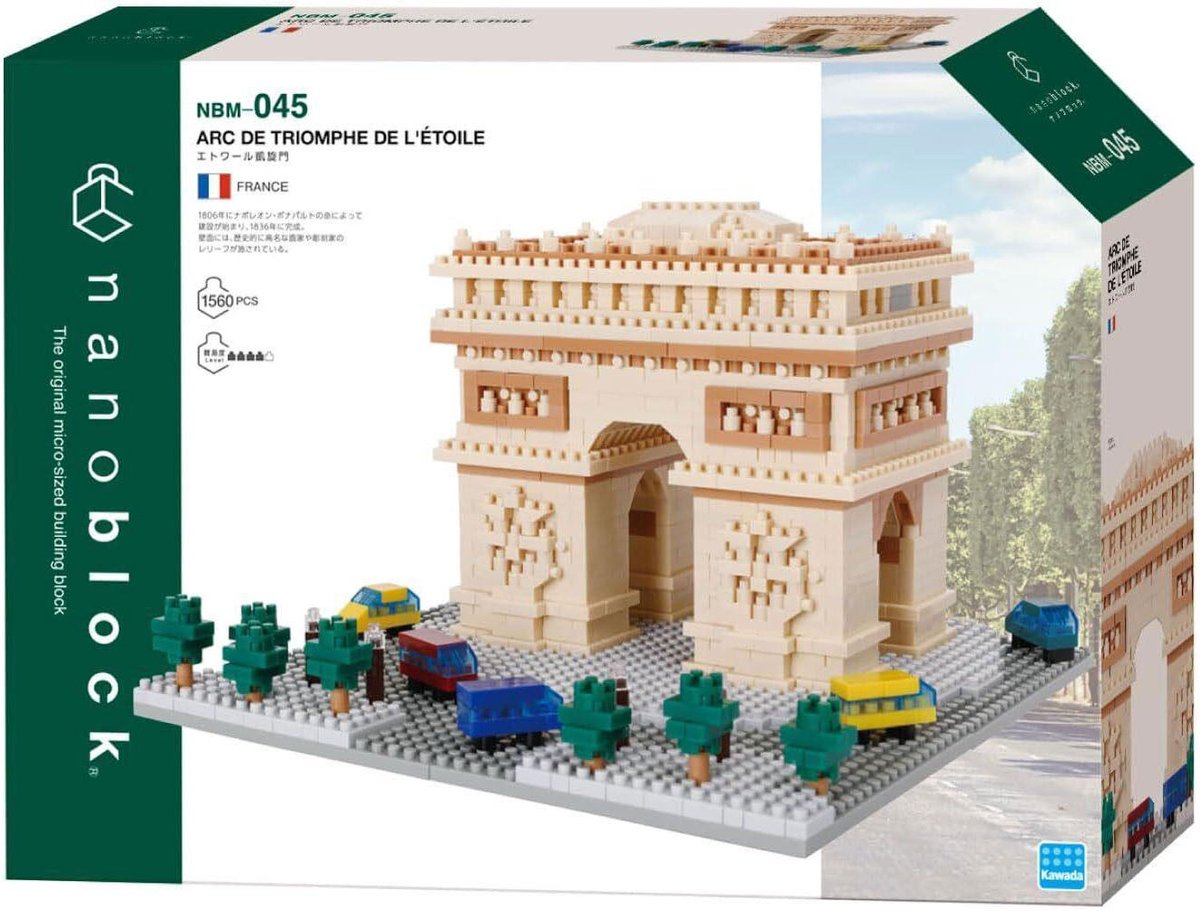 Bandai - Nanoblock - Arc de Triomphe Deluxe - Baksteen Minifiguur 1560 stuks - Bouwpakket Montage Model Monumenten Parijs - Bouwpakket Speelgoed Kinderen 12 jaar en + Tiener Volwassenen - NBC045