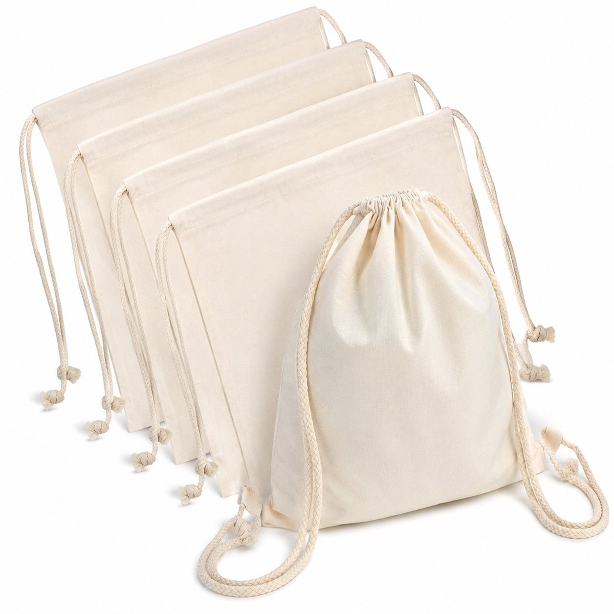 Kaiyaya - 5 stuks Rugzak - Trekkoordtas van katoen - Natuurkleur en lichtgewicht - 34 x 40 cm - Voor sport, school en reizen - Canvas gymtas