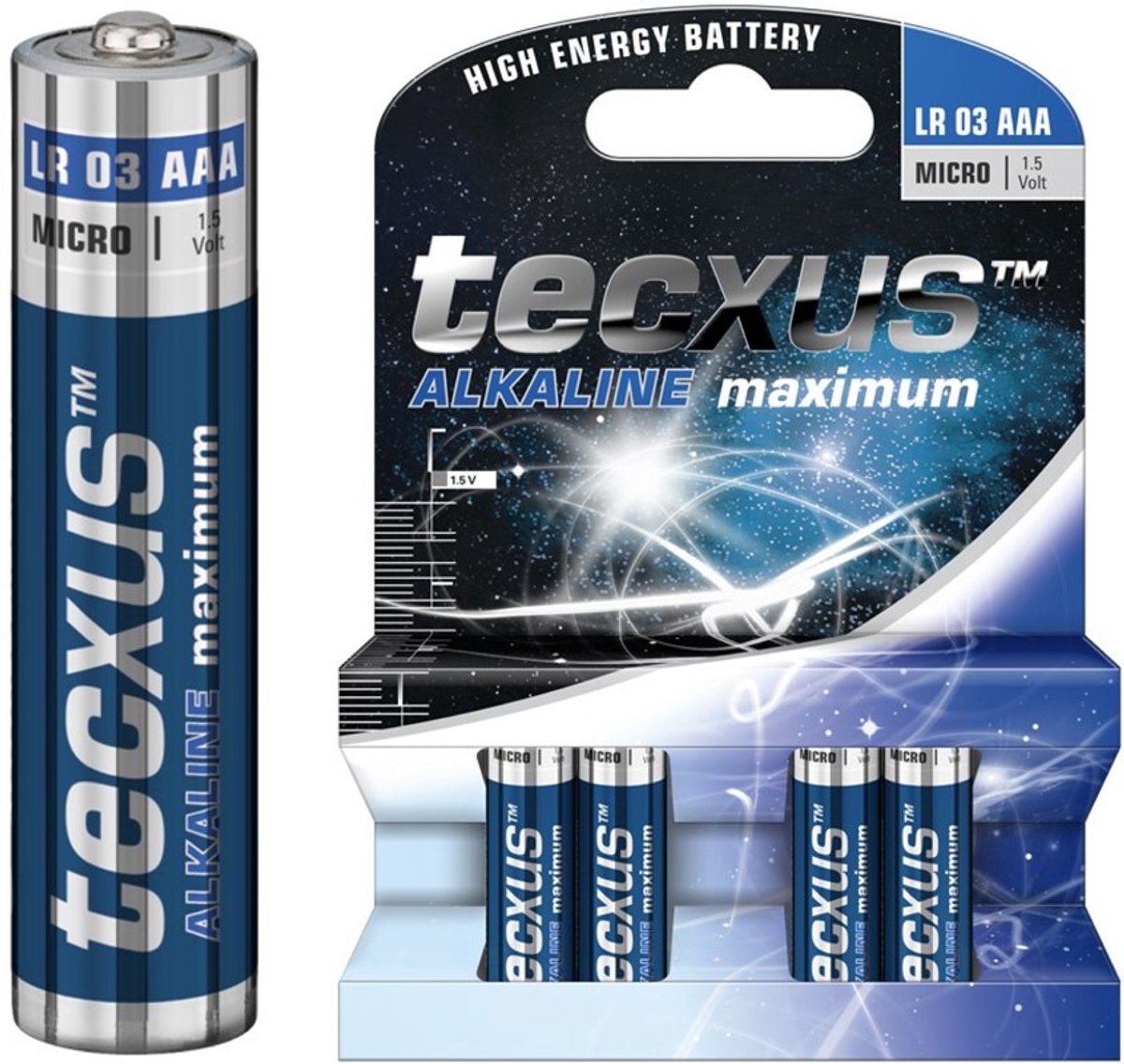 Tecxus LR03/AAA (Micro) batterij, 4 stks. in blister, Alkali-mangaan batterij (alkaline), 1,5 V