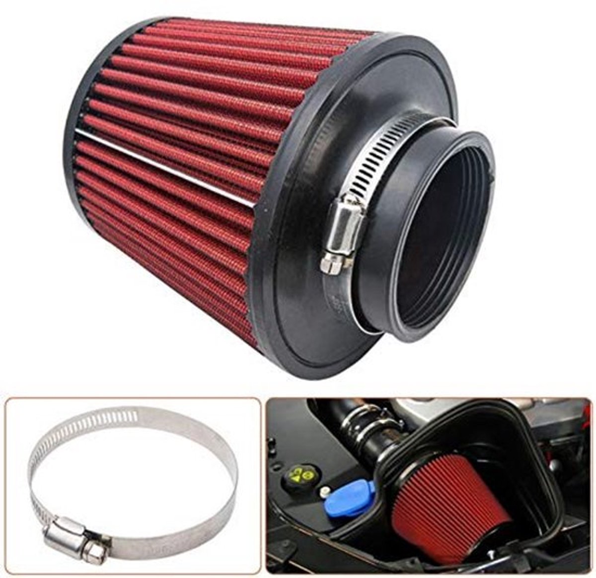 Dailygoody - Auto-luchtfilter - High-performance luchtfilter - Rood - Universeel