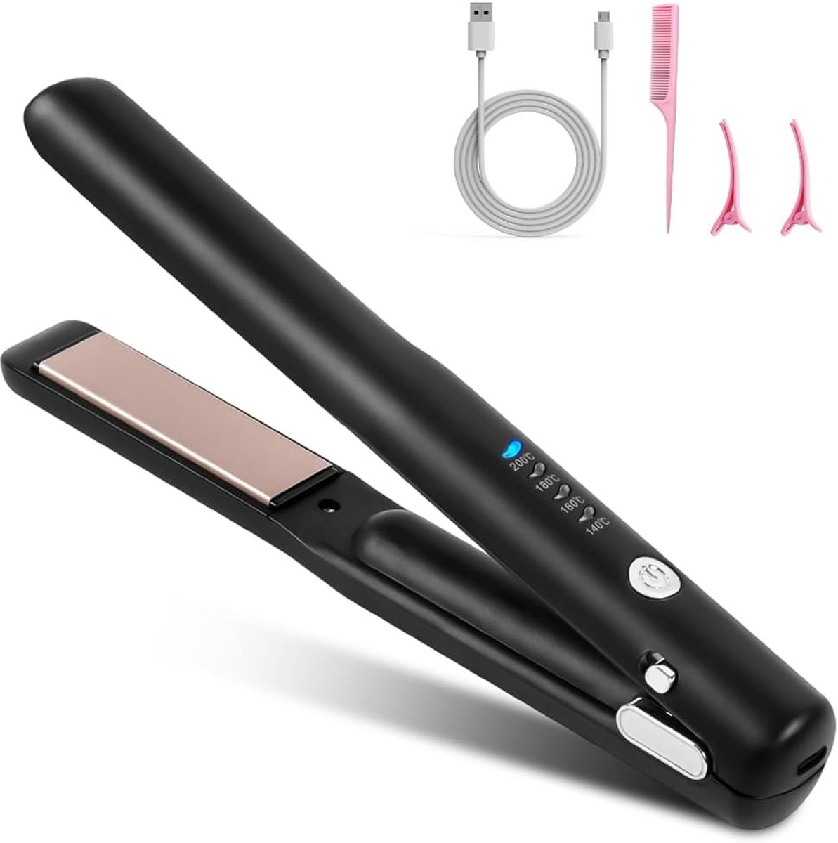 2‑in‑1 Draadloze Mini Haarstyler, Stijltang en Krultang met 4 Temperatuurstanden, Oplaadbaar Mini‑Model voor Lang en Kort Haar, voor Glad Haar, Golven en Binnenkrullen