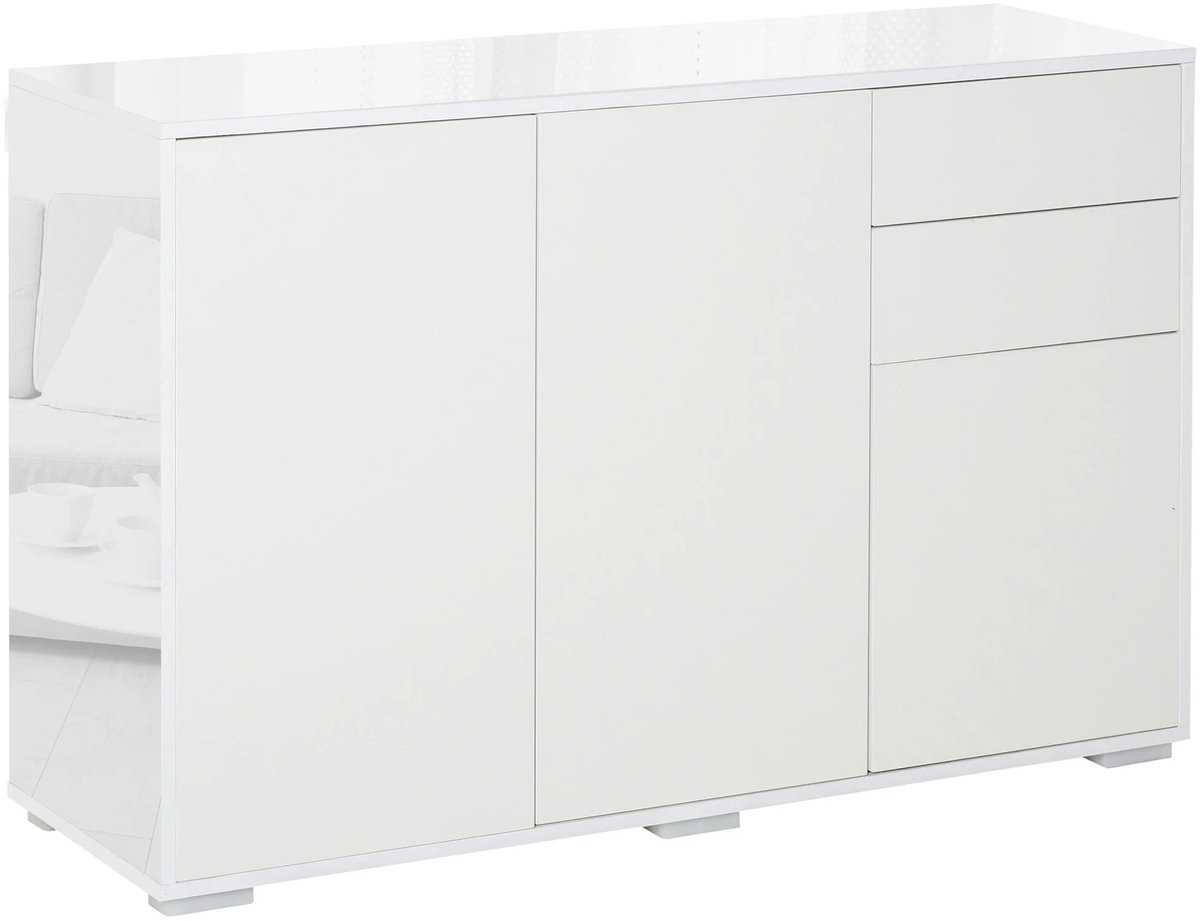 Atlasyx ladekast - Keukenkast - Dressoir - Opbergkast - Buffetkast - Opbergkasten met deuren - 2 Laden - 117 x 36 x 74 cm - Wit