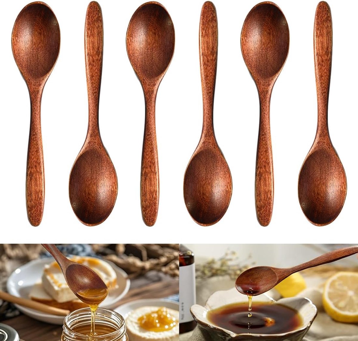 Handgepolijst natuurlijke lepel voor warme chocolade, honing, koffie, thee, houten lepel honing, houten lepel, huishoudelijk gebruik, keukengebruik