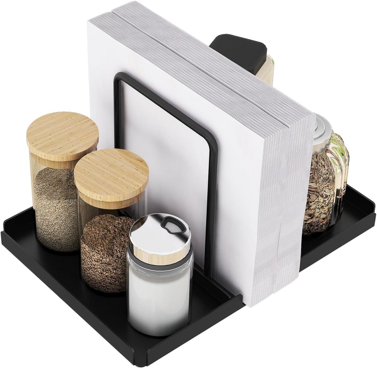 SSTRWGOOD Servethouder - Serviettenhouder voor Tafel - Met Tweezijdige Opbergoptie, Anti-Slip Siliconen Voet en Zijwanden - Geschikt voor Keuken en Eetkamer - Gemaakt van IJzer - 21x17x14.5cm
