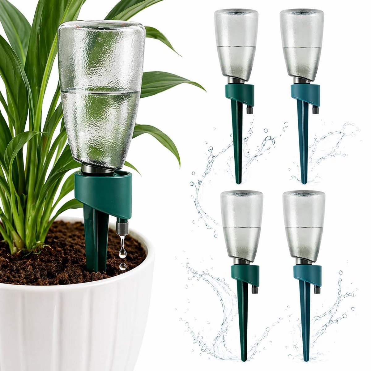 SSTRWGOOD 4 Stuks Druppelirrigatiesets - Zelfbewatering voor Planten - 500ml per Fles - Geschikt voor Kamerplanten en Tuin - Kunststof - Afmetingen 35.5x8.5cm