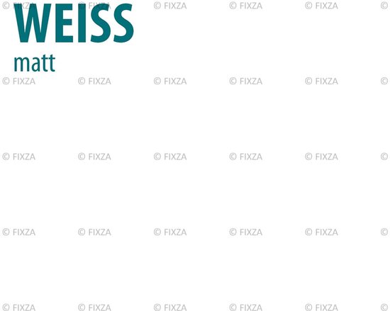 De tekst WEISS matt in turquoise op een witte achtergrond.