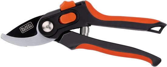 BLACK+DECKER Tuinschaar - 20,3 CM - Gehard Stalen Bladen - 13 MM Knipdikte - Zwart/ Oranje