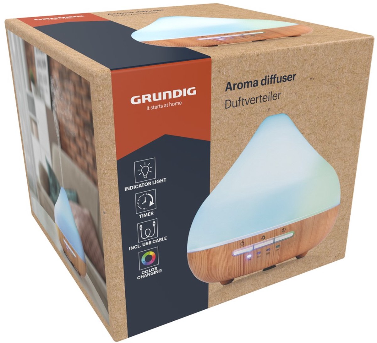 Grundig Aroma Diffuser Luchtbevochtiger 300ml- Elektrische Geurverspreider Met LED Verlichting en Timer - Aromatherapie Met Etherische Oliën - Draadloze Geur Verspreider - Wit — cadeau in Wonen & Interieur - foto 2