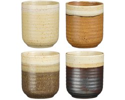 Mica Decorations Ethan Koffiemokken Set - 4 Porseleinen Mokken in Off White, Terra, Donkerbruin en Zwart - Geschikt voor Vaatwasser, Magnetron en Oven - H8,5 x Ø7,5 cm