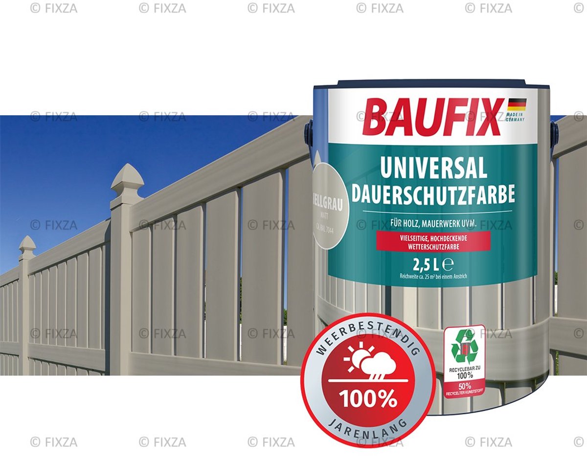 BAUFIX Dekkende Houtbeits Buiten – Lichtgrijs – Universele Weerbestendige Houtverf – Voor Schutting, Tuinhuis & Gevel – Kleur naar keuze – Inhoud naar keuze – Hoogdekkend